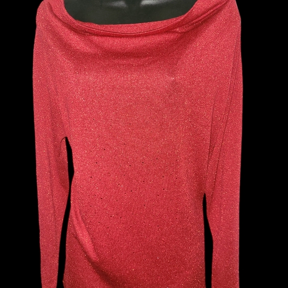 Red and Silver scoop neck Jones New York top 0x - Picture 3 of 4